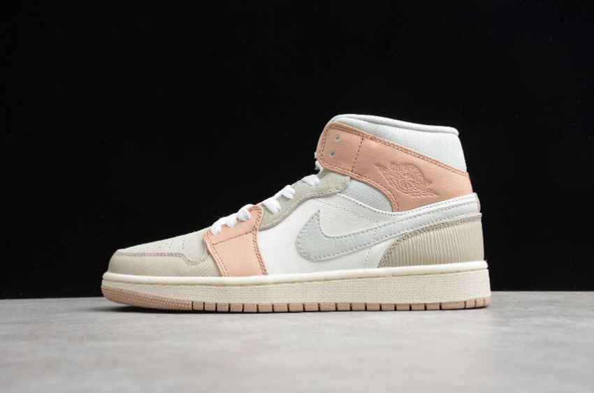 Women's Air Jordan 1 Mid Light Khaki Beige Grey Basketball Shoes